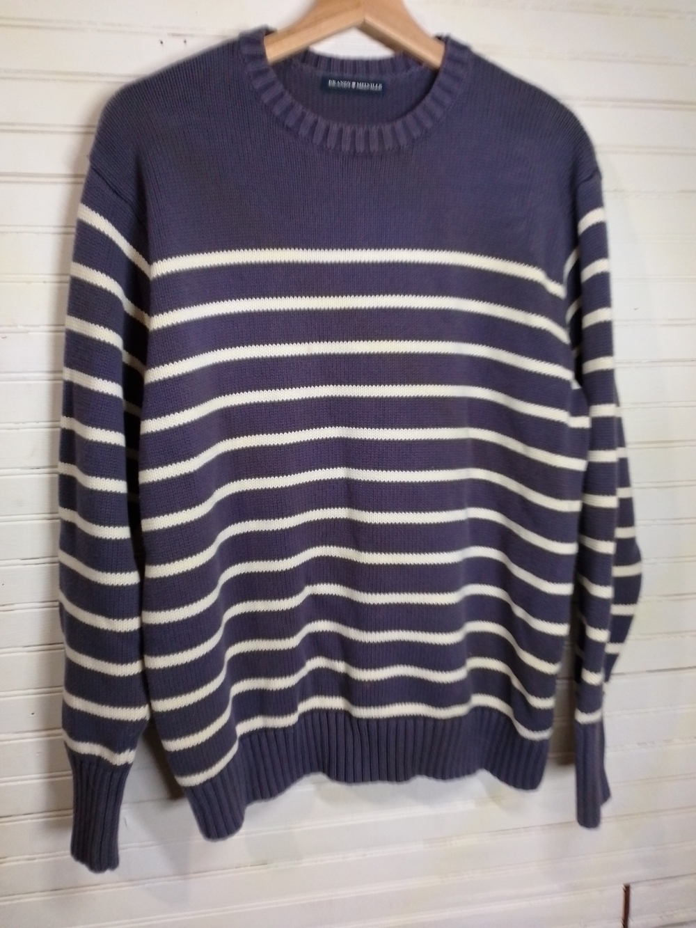 Brandy Melville Navy & Cream Striped Crewneck Sweater